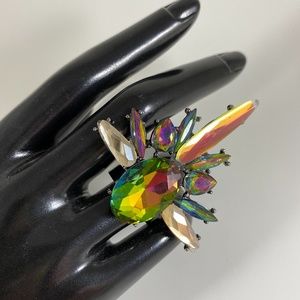 Killer adjustable rainbow AB crystal cocktail ring